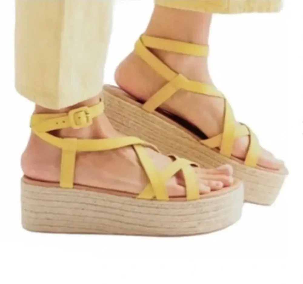 Urban Outfitters Yellow Espadrille Platform Sandals Womens 9 Boho Strappy Summer